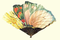 Art Nouveau paper and wood folding fan with leaf in the shape of a butterfly